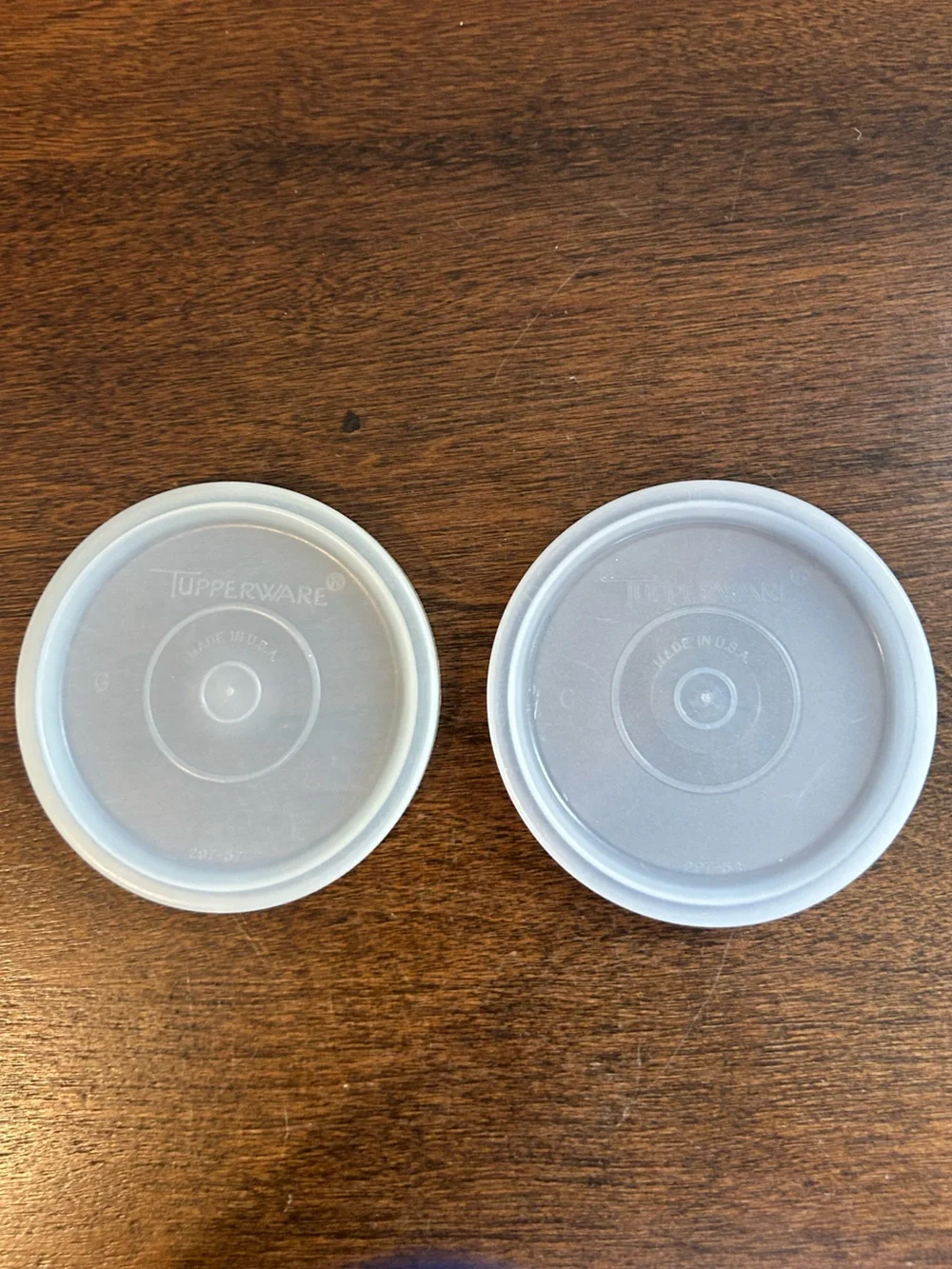 2 Tupperware Sheer Replacement Lids #297 C & G  Fit #109 8 oz or #1229 4 oz Cups